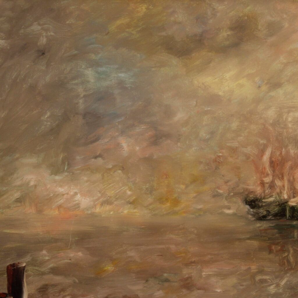 Italian seascape painting in impressionist-style from 20th century