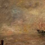 Italian seascape painting in impressionist-style from 20th century