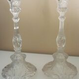 Pair of pressed, molded crystal candlesticks, signed Val Saint Lambert, art deco