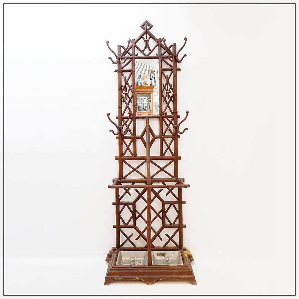 Coat rack or hall tree, 19th century - patinated cast iron imitating bamboo