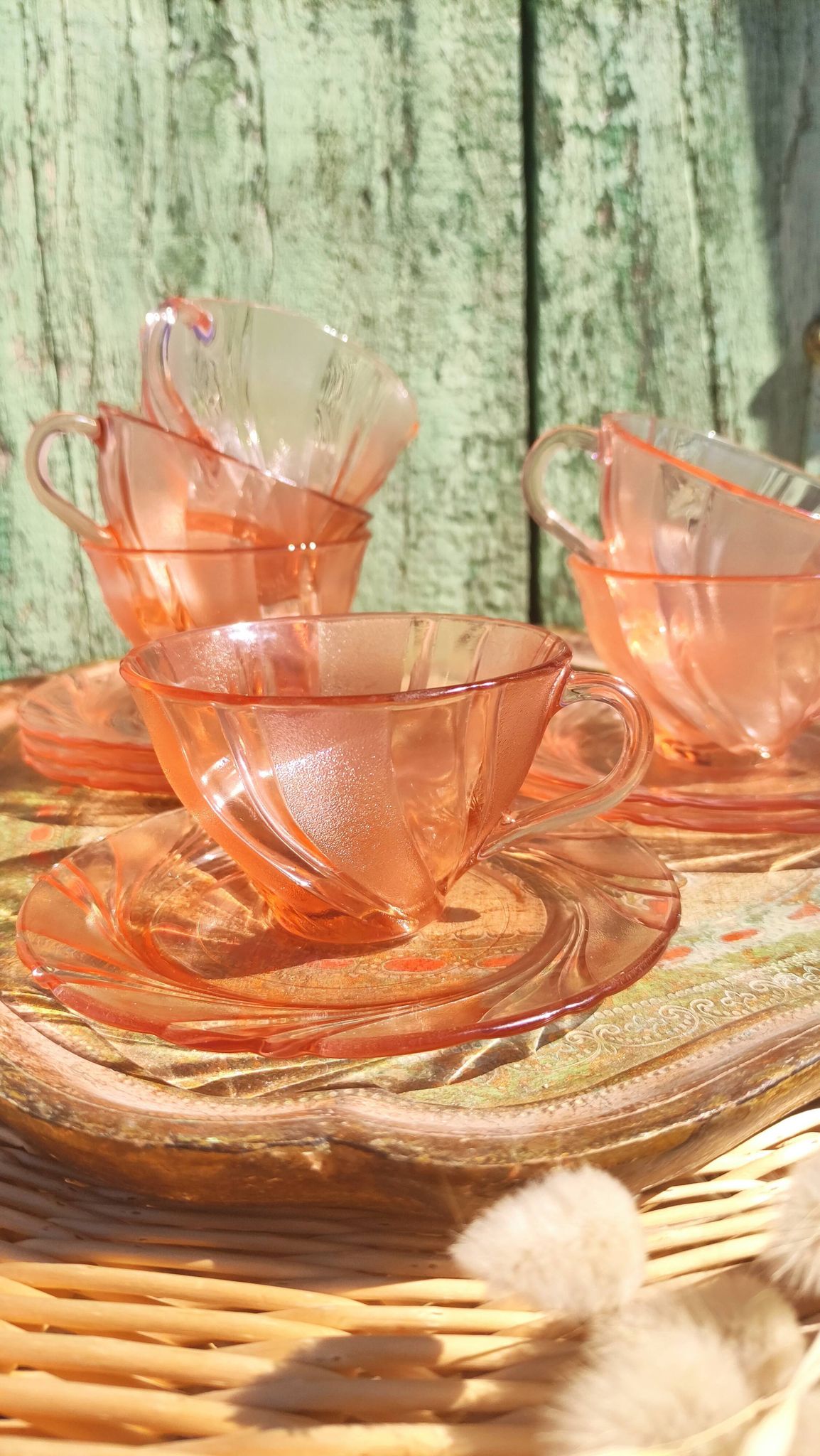 Vintage vereco pink cups France six-serve