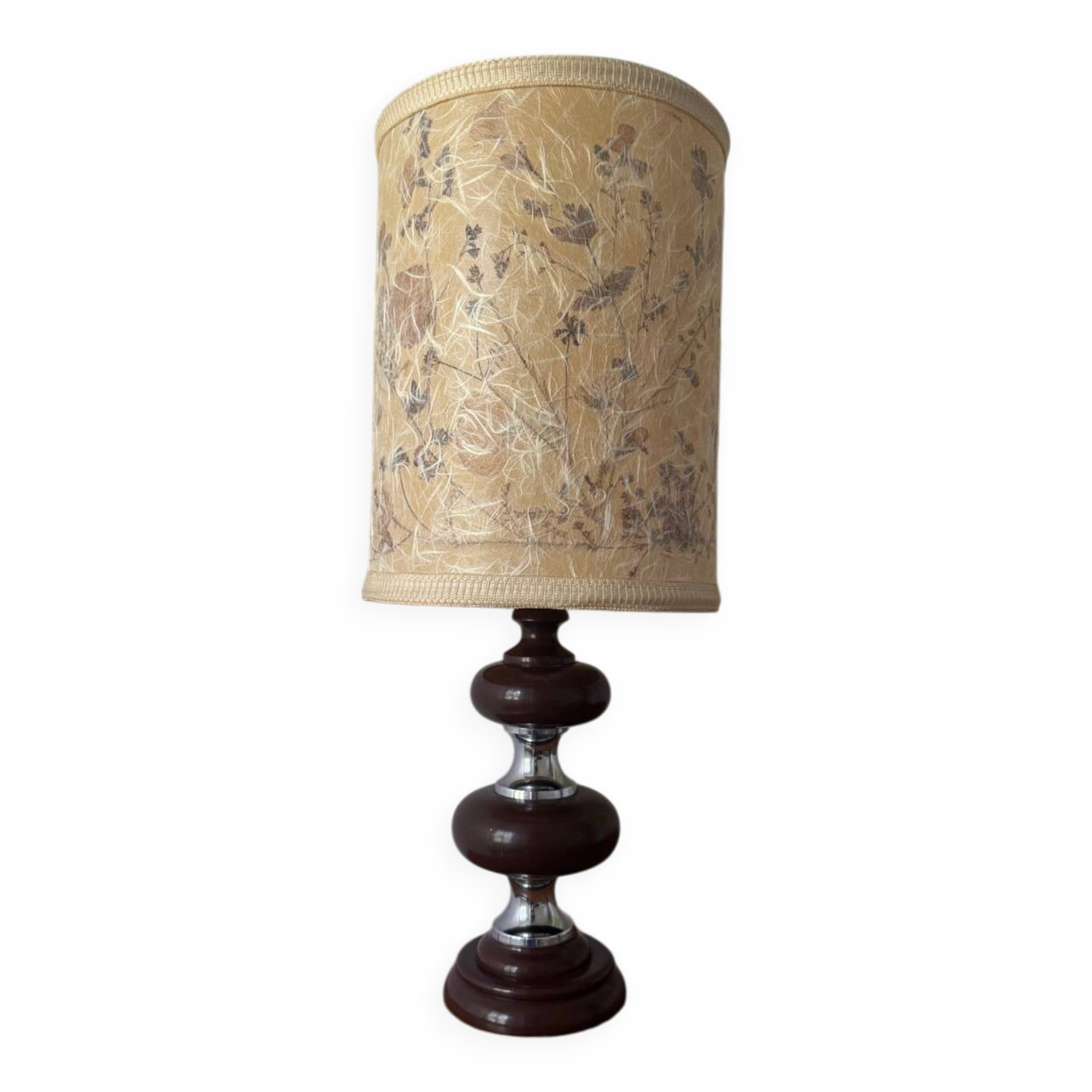 70s wooden chrome flower lamp
