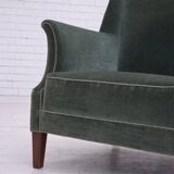 1960s, Danish 3-seater sofa, original turquoise-green furniture velour.