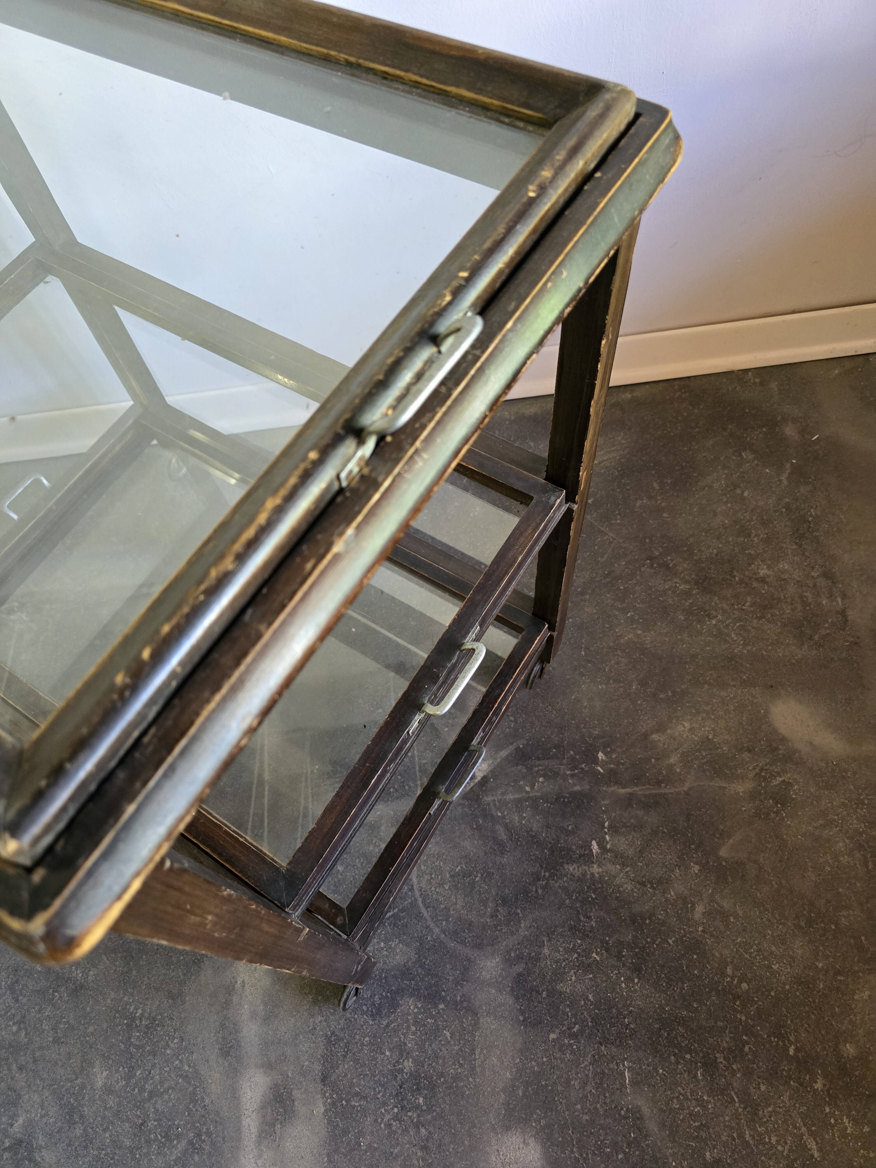 30s Art Deco Bar Cart / Serving Trolley with Removable Glass Trays