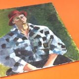 Medium format painting Portrait " Man in hat " Painting on isorel panel