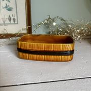 Vintage Portuguese faience butter dish with wood effect, Secla.