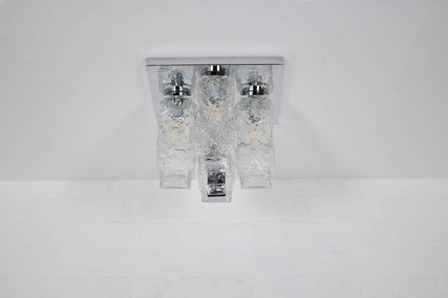 Brutalist “Ice glass” ceiling lamp.