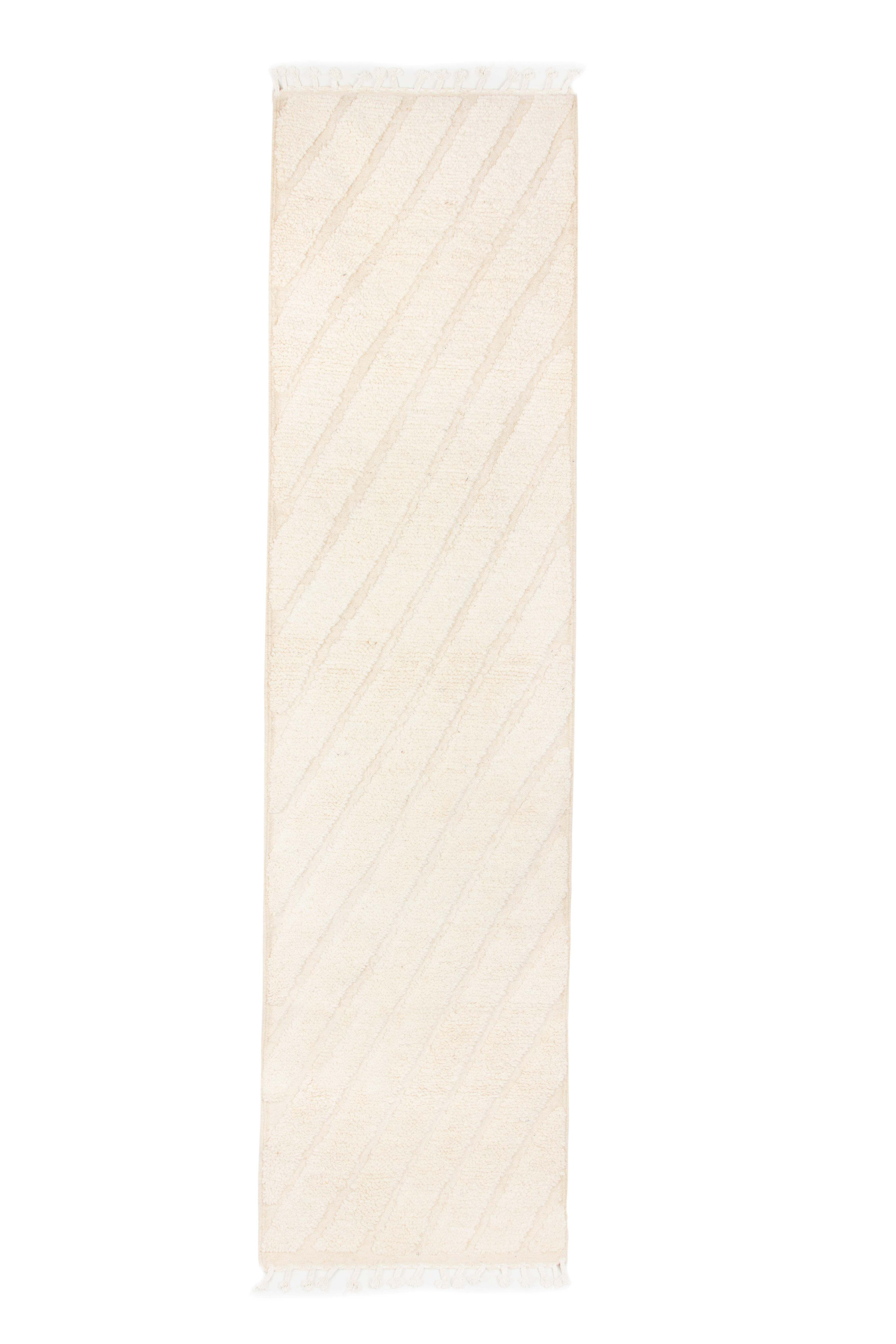 Berbere carpet beni ouarain ecru corridor with relief bands 303 x 78 cm