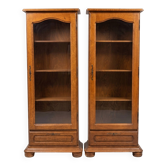 Lot de 2 vitrines en bois massif avec portes vitrées