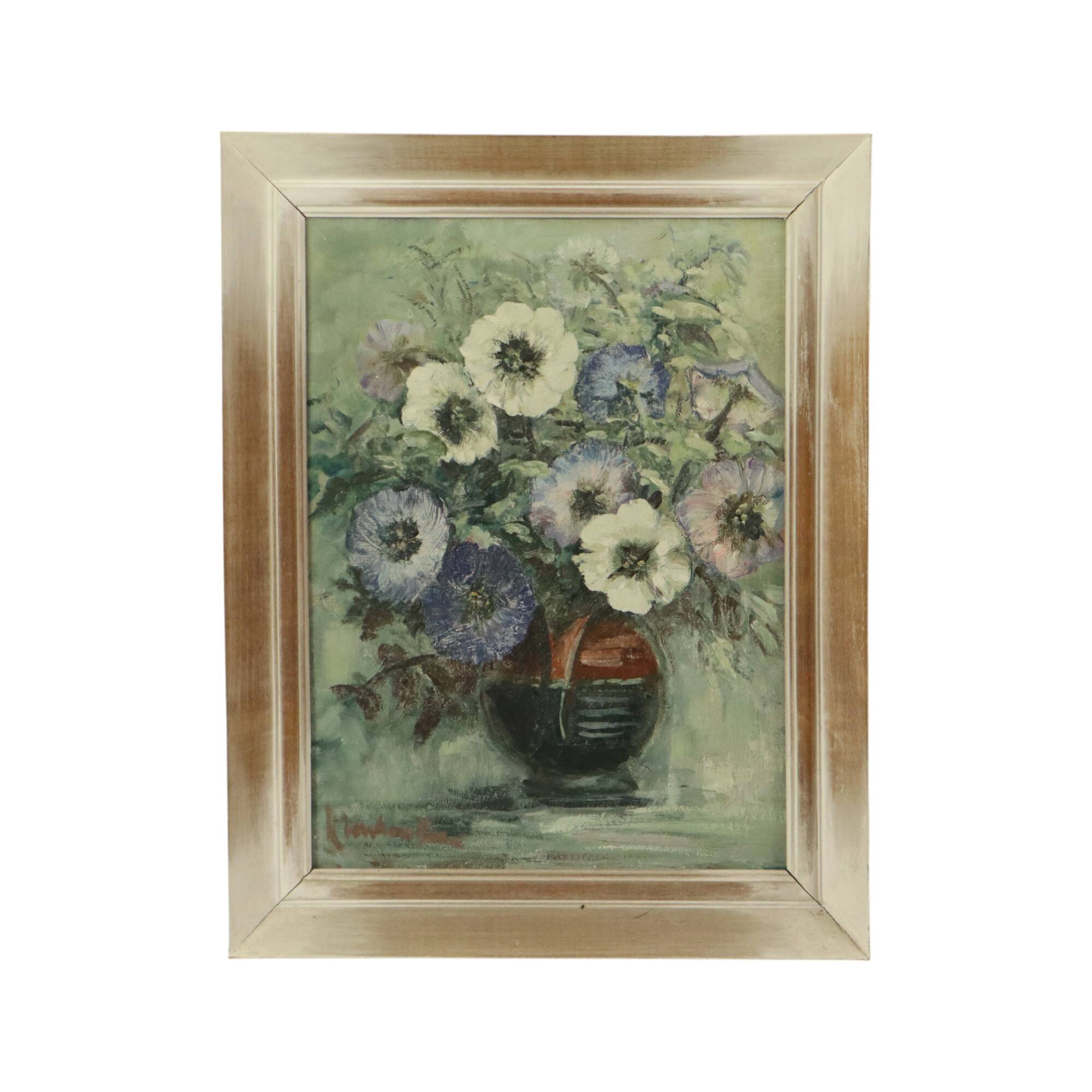Vintage Flowers Still Life Amateur Painting Framed Signed