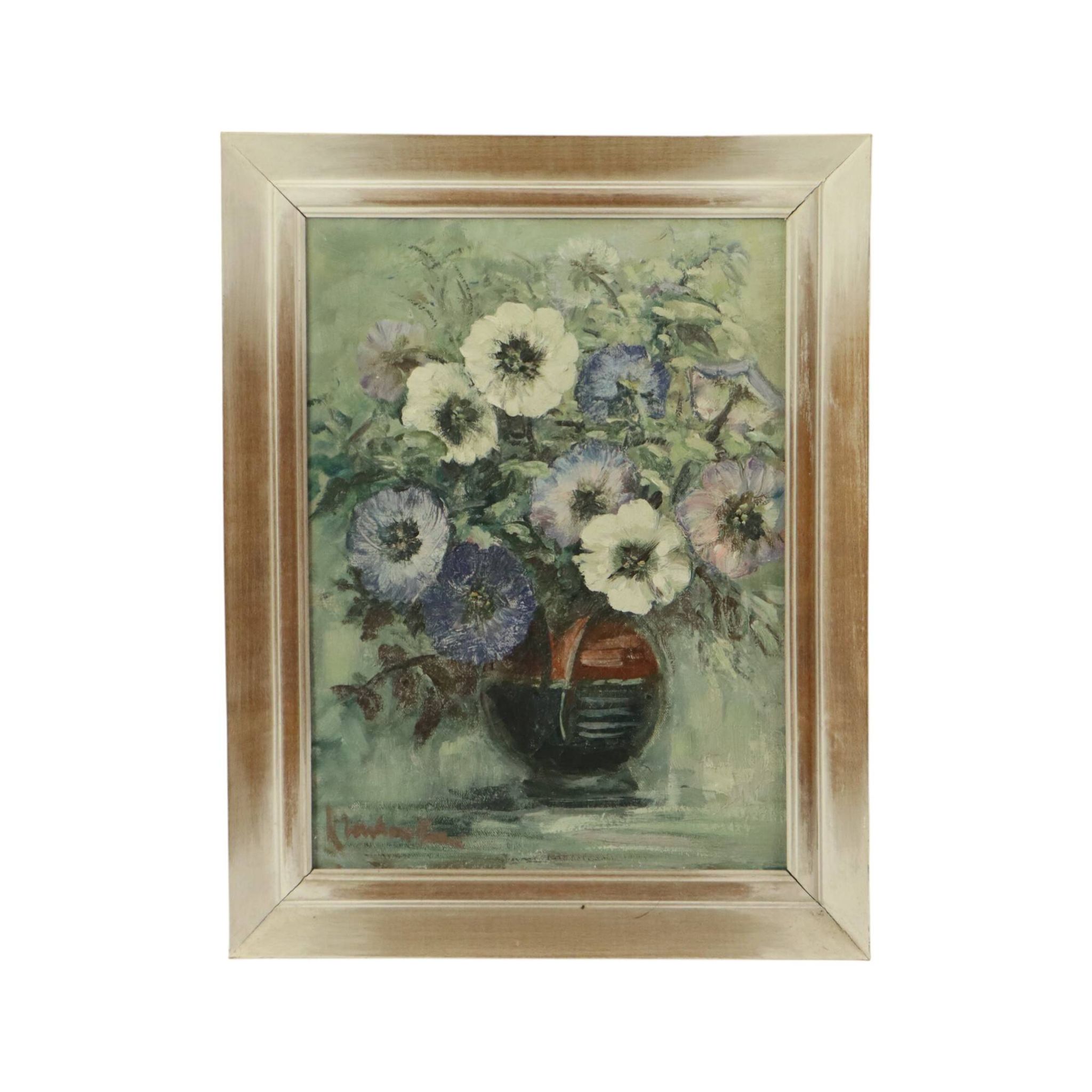 Vintage Flowers Still Life Amateur Painting Framed Signed