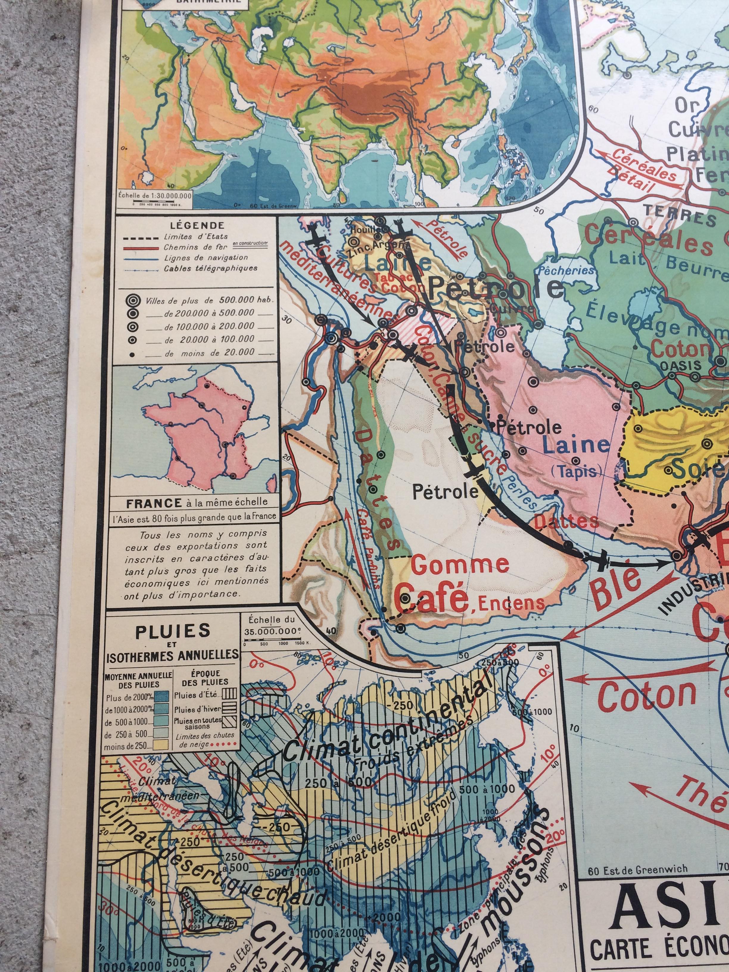 Map of old cardboard school Asia Jean Brunhes Deffontaines