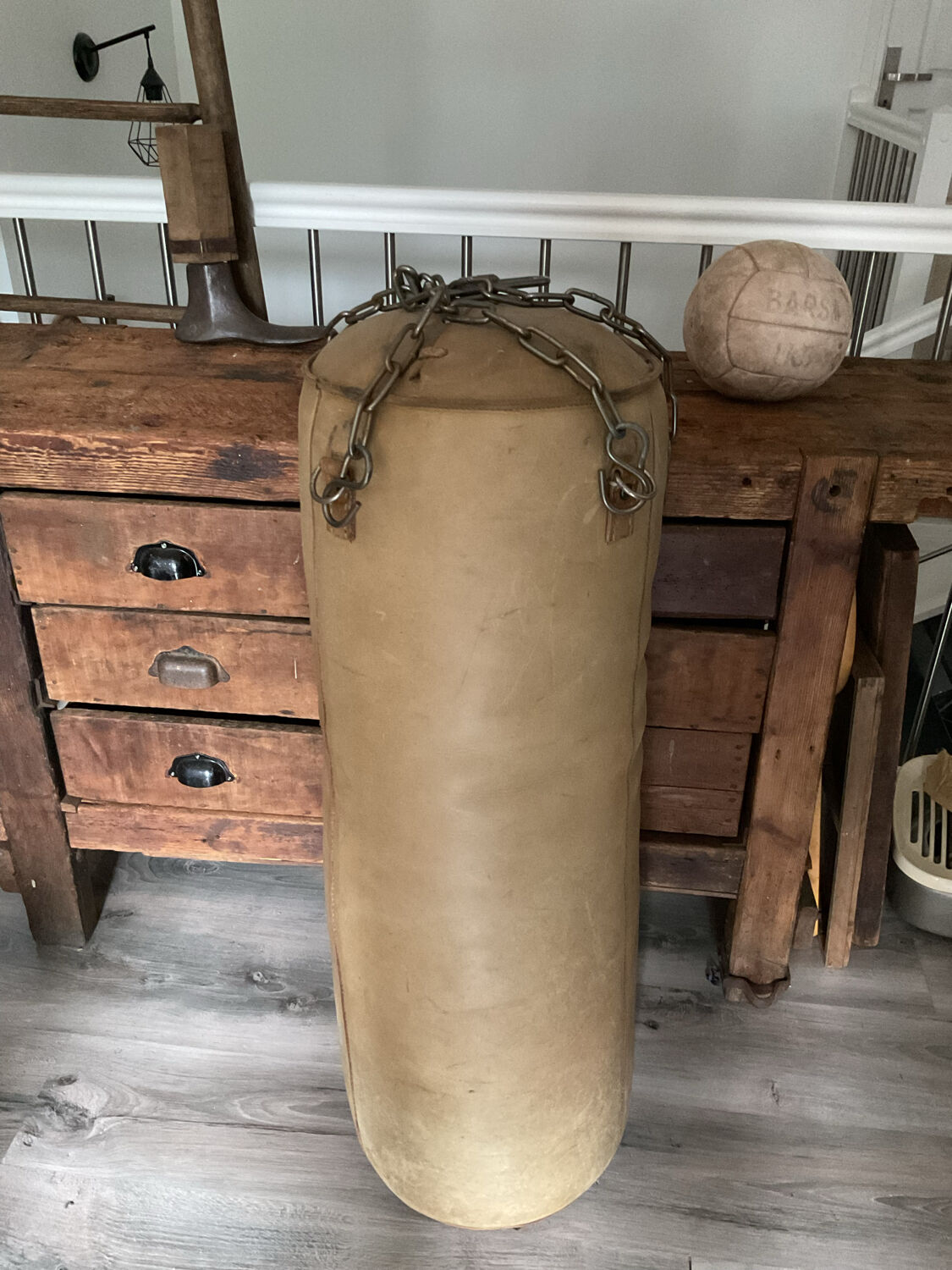 Vintage leather boxing bag