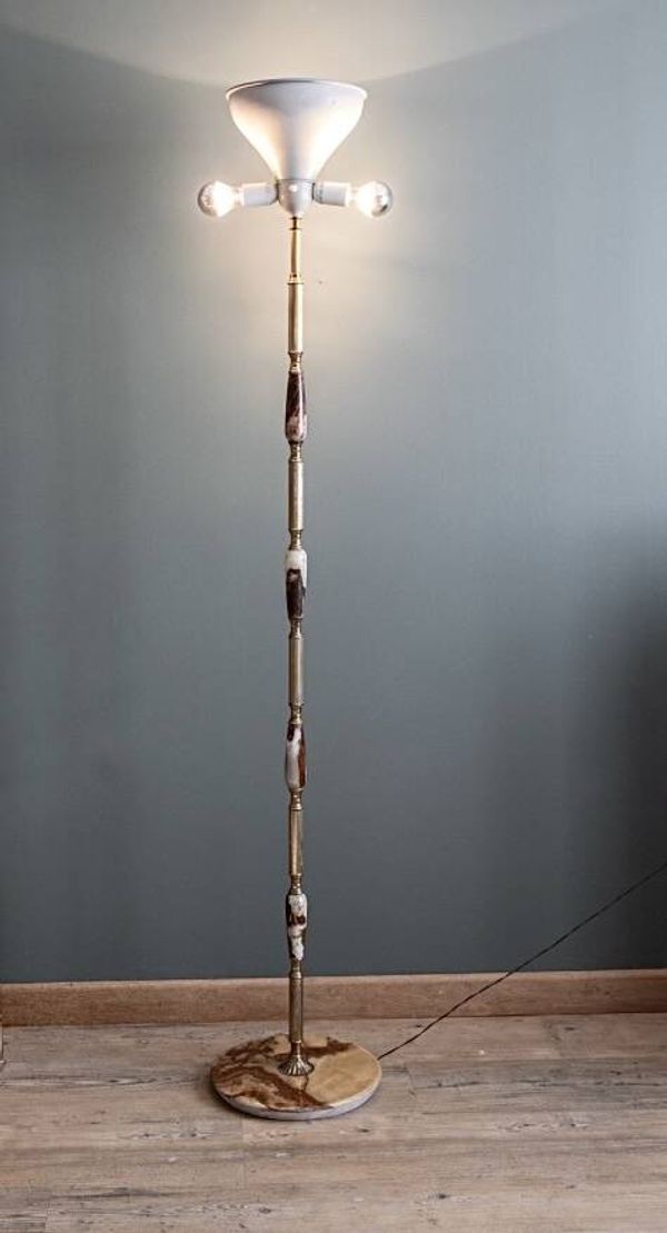 Lampadaire italien onyx et laiton