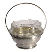 Petite coupe à anse  en verre taillé et métal argenté, 13x14cm, début XXème