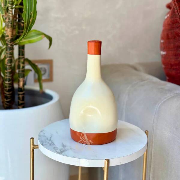 Two-tone cream terracotta bottle vase