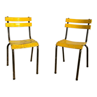 Paire de chaises bistrot métal patine d'origine