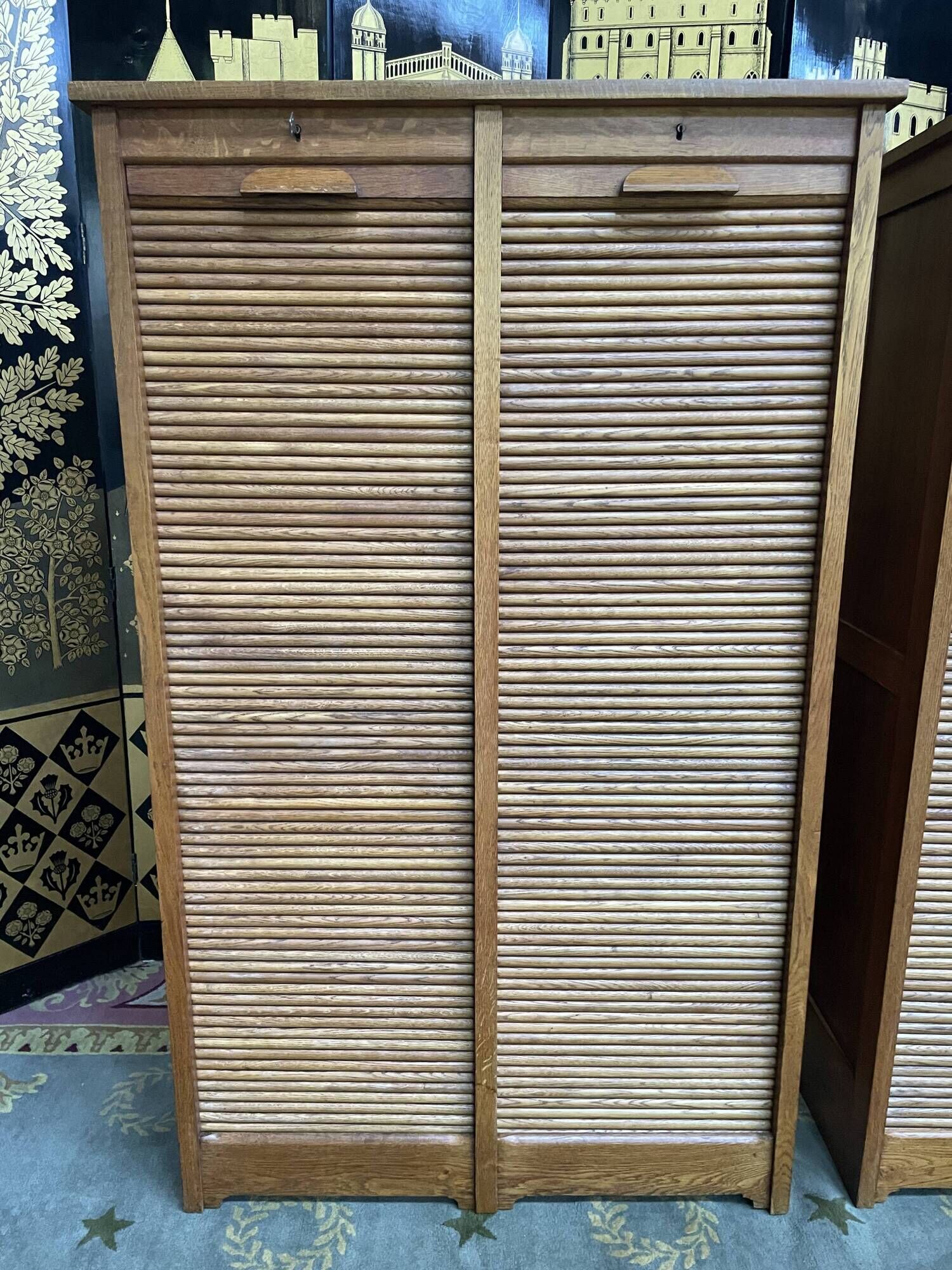 Pair of notary curtain binder furniture in oak 1950