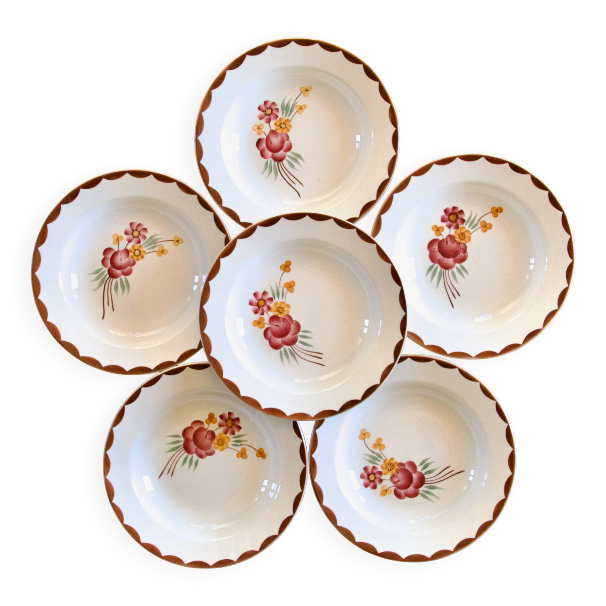 Antique plates from 1920, Choisy-le-Roi, Creil & Montereau, "Huguette"