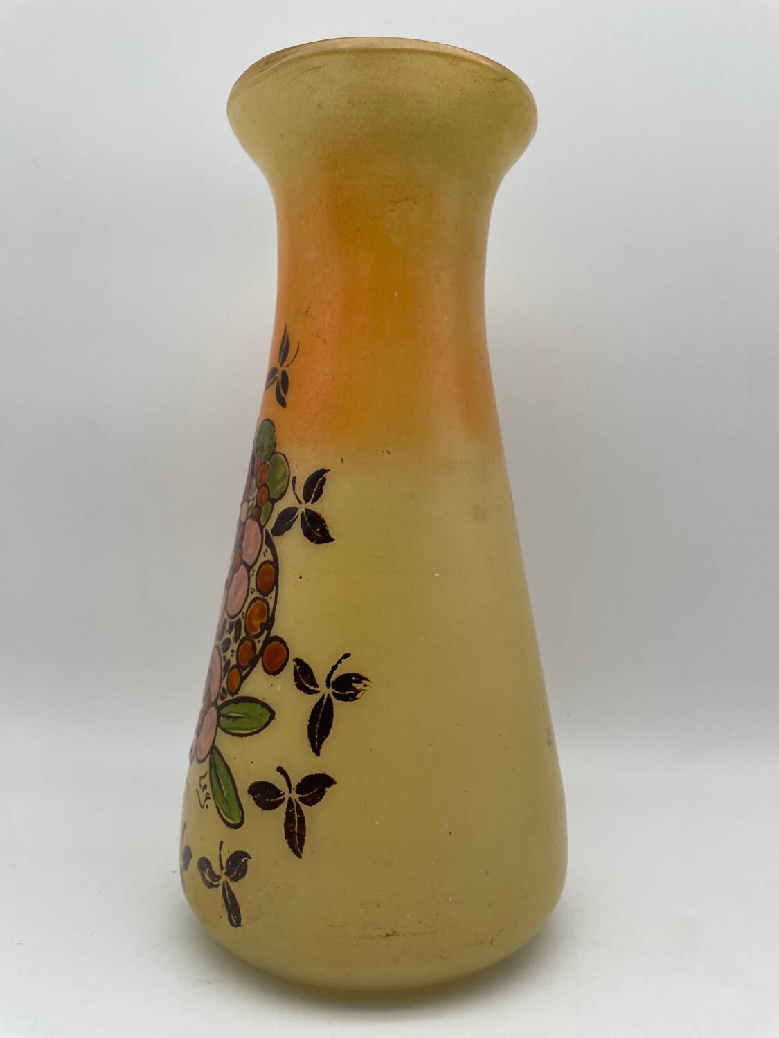 Legras Art Nouveau vase in enameled glass with flower decoration