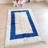 Tapis en laine naturelle bleue et blanche