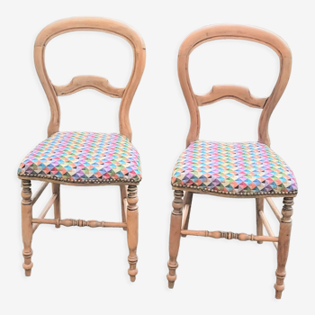 Pair of Louis Philippe walnut style chairs, reupholstered