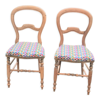 Pair of Louis Philippe walnut style chairs, reupholstered