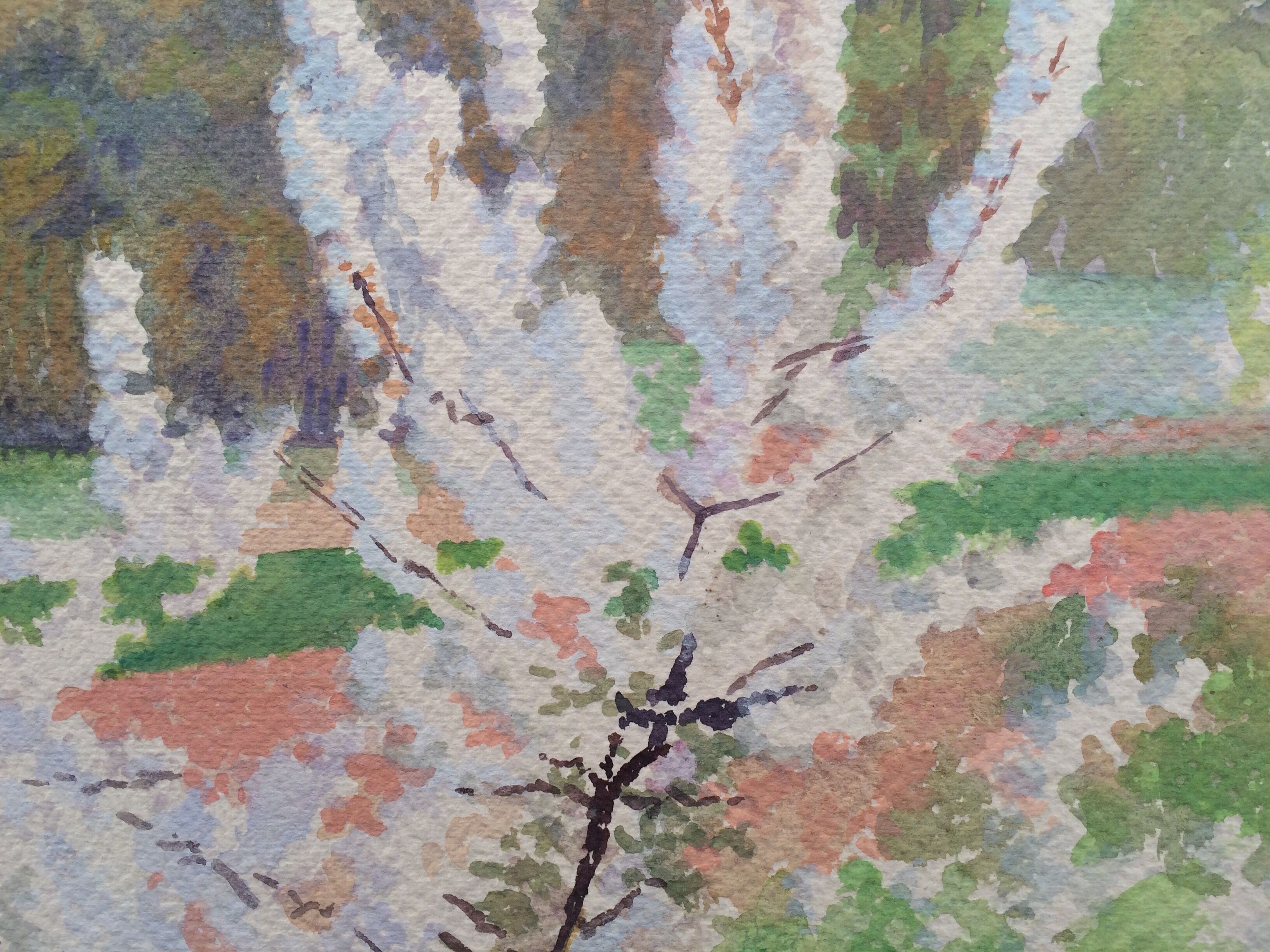 Cherry blossom branch. Gouache on signed paper