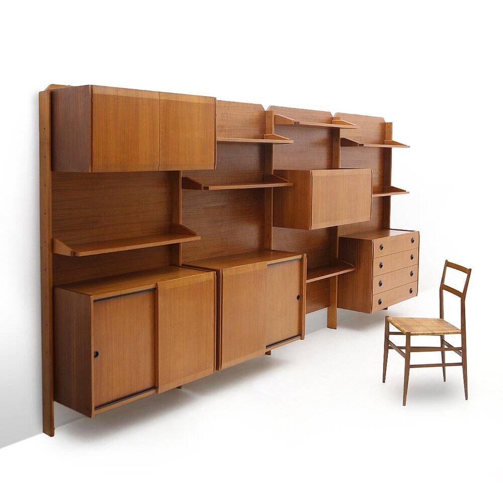 Wall unit with shelves, drawers and cabinets, 1960s.