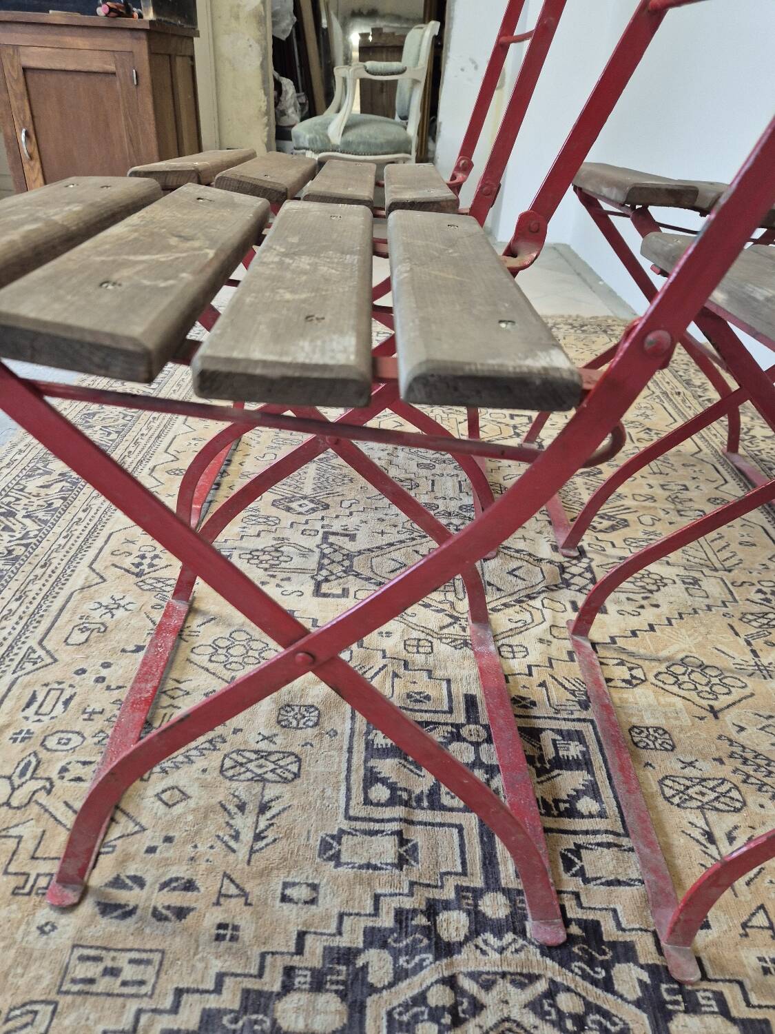 Set of 4 folding chairs for old bistro, guinguette, brasserie