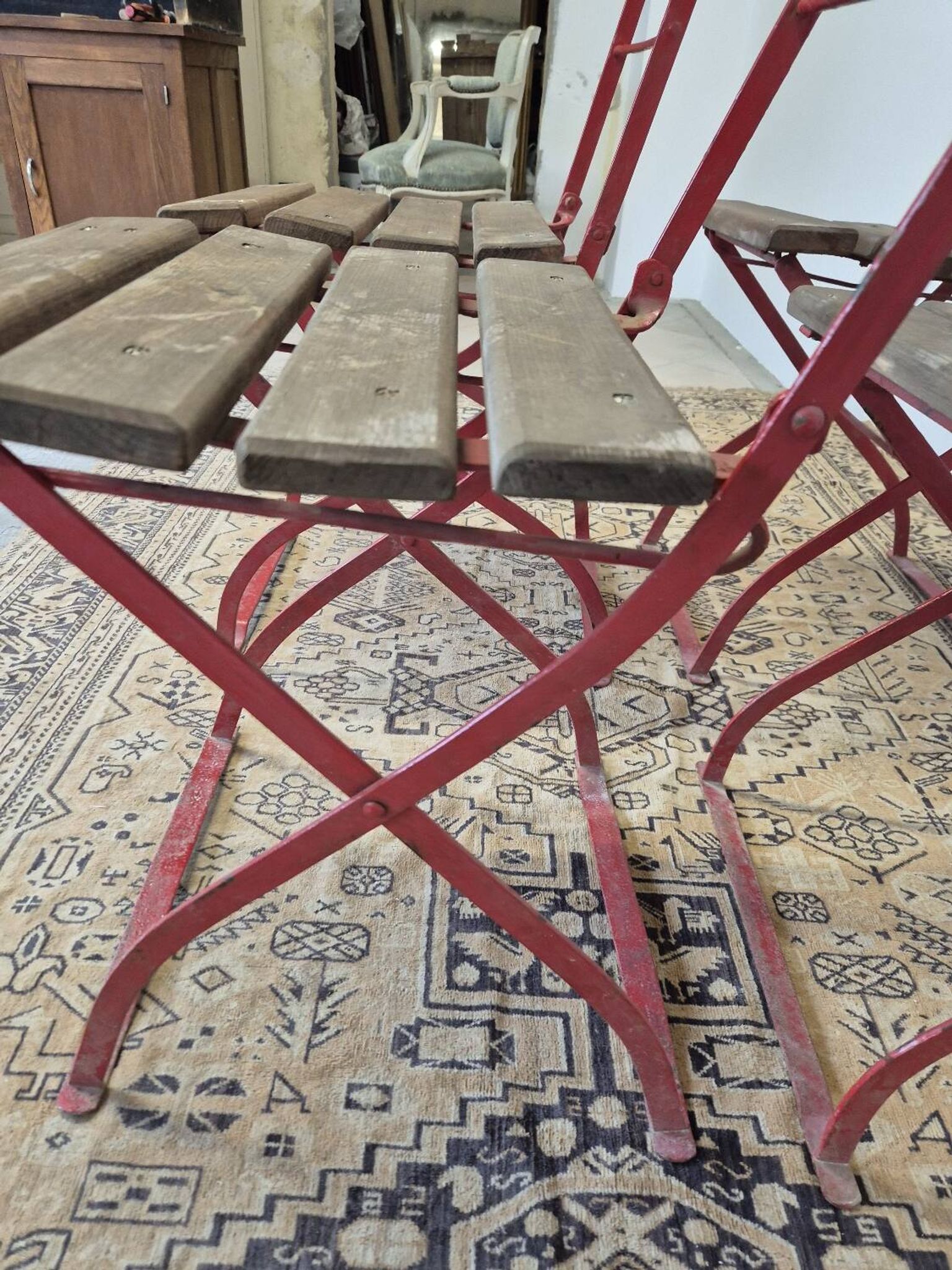 Set of 4 folding chairs for old bistro, guinguette, brasserie