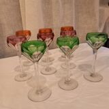 Series of 9 port glasses in cut and colored crystal, Saint-Louis, Bristol model