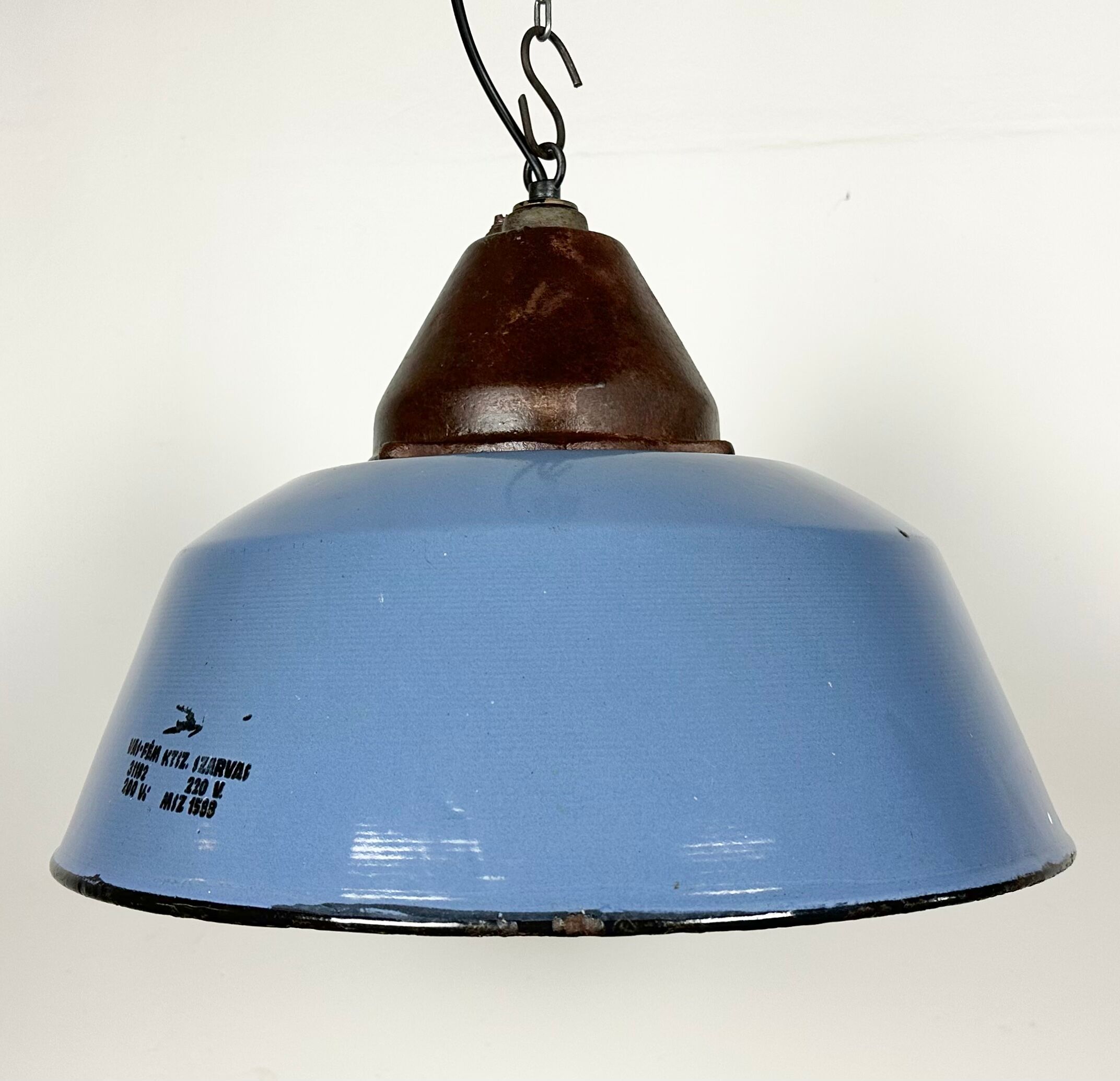 Industrial Blue Enamel and Cast Iron Pendant Light, 1960s