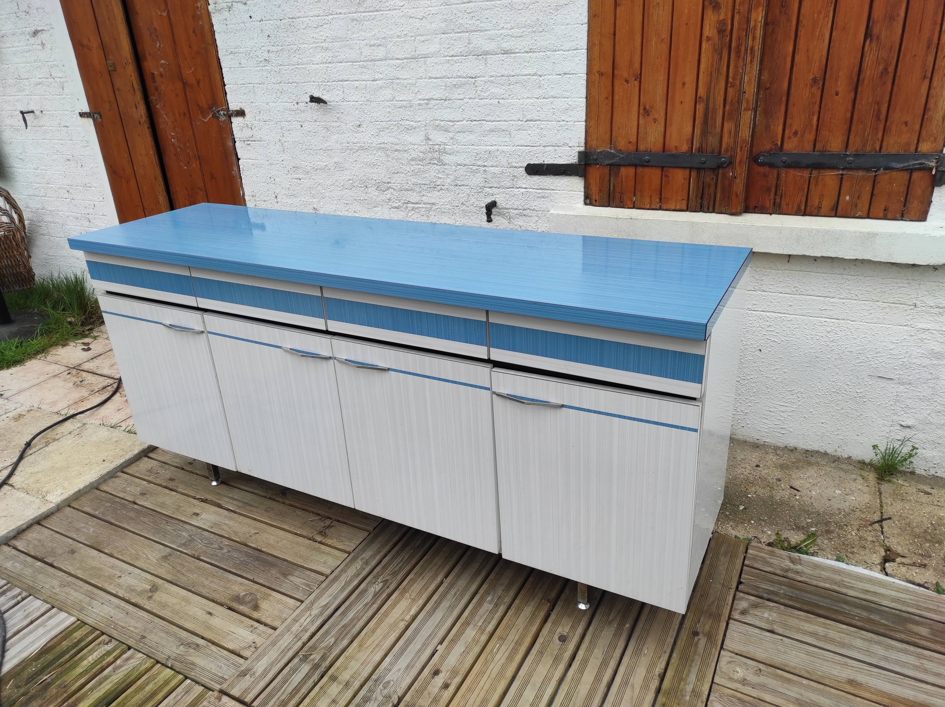 Kitchen cabinet in blue formica 4 doors 4 drawers