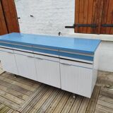 Kitchen cabinet in blue formica 4 doors 4 drawers