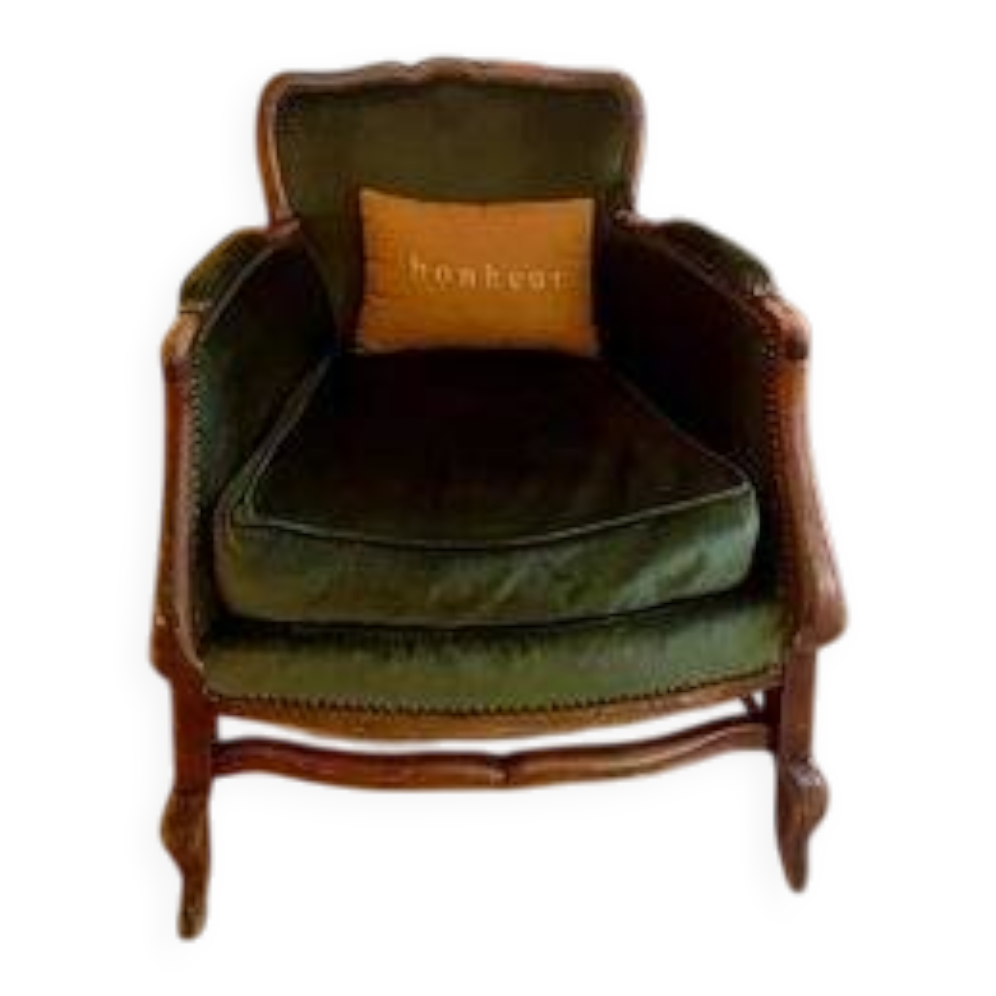 Paire de fauteuils vintage en bois massif et velours vert
