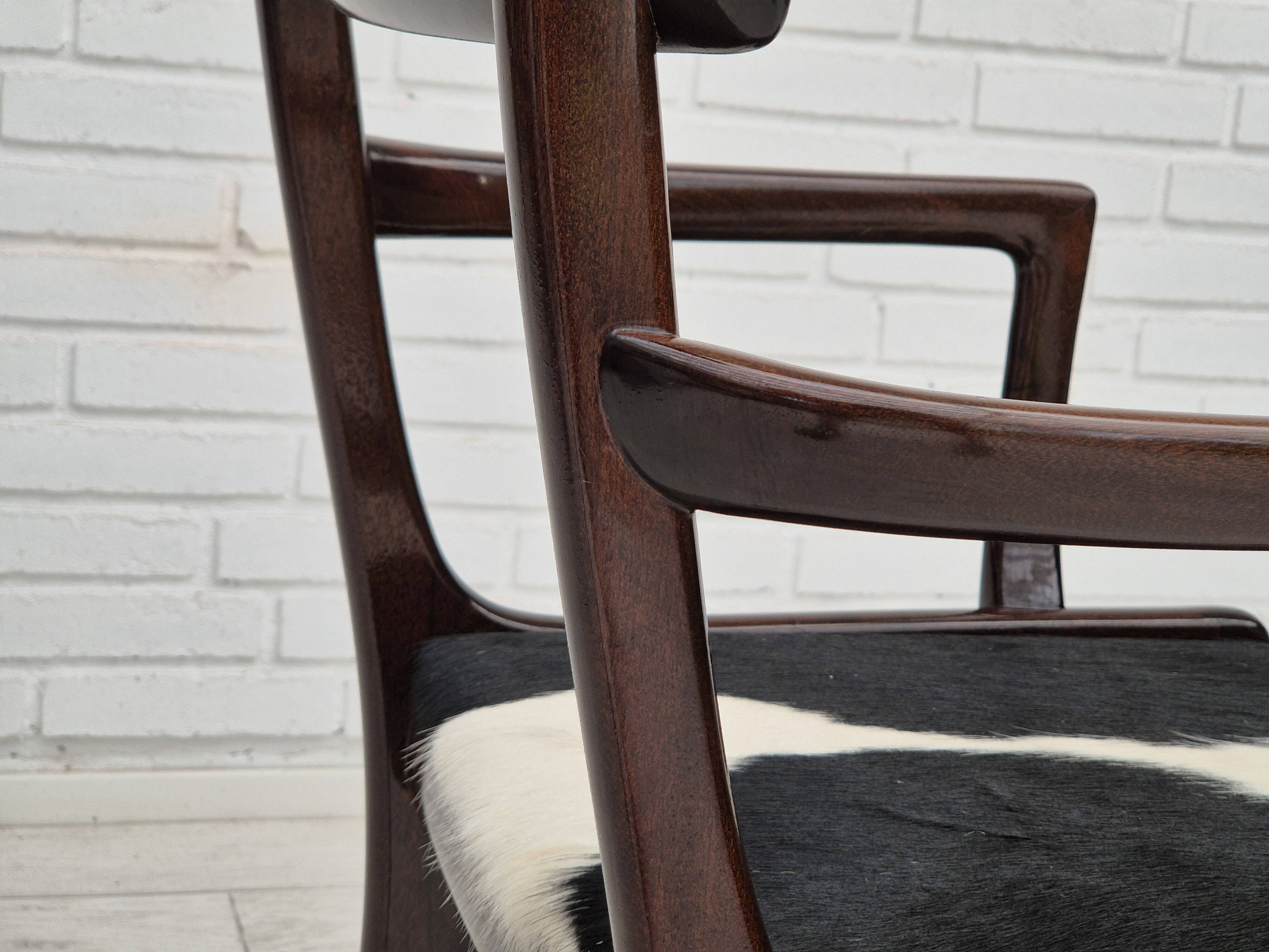 1960s, Danish design by Ole Wanscher, armchair, mahogany wood, cowhide, reupholstered.