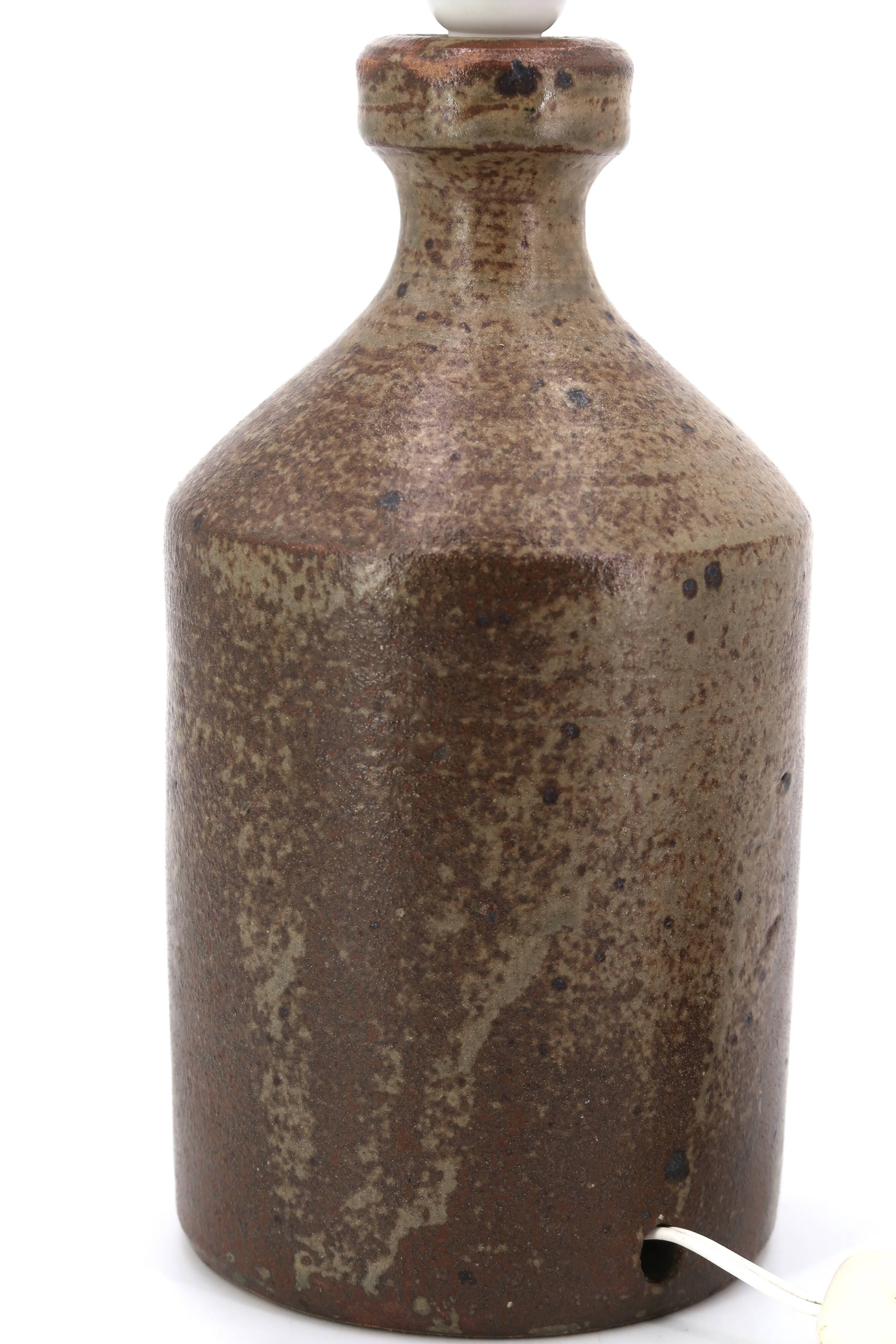 Cylindrical stoneware potter's lamp base, 1970s