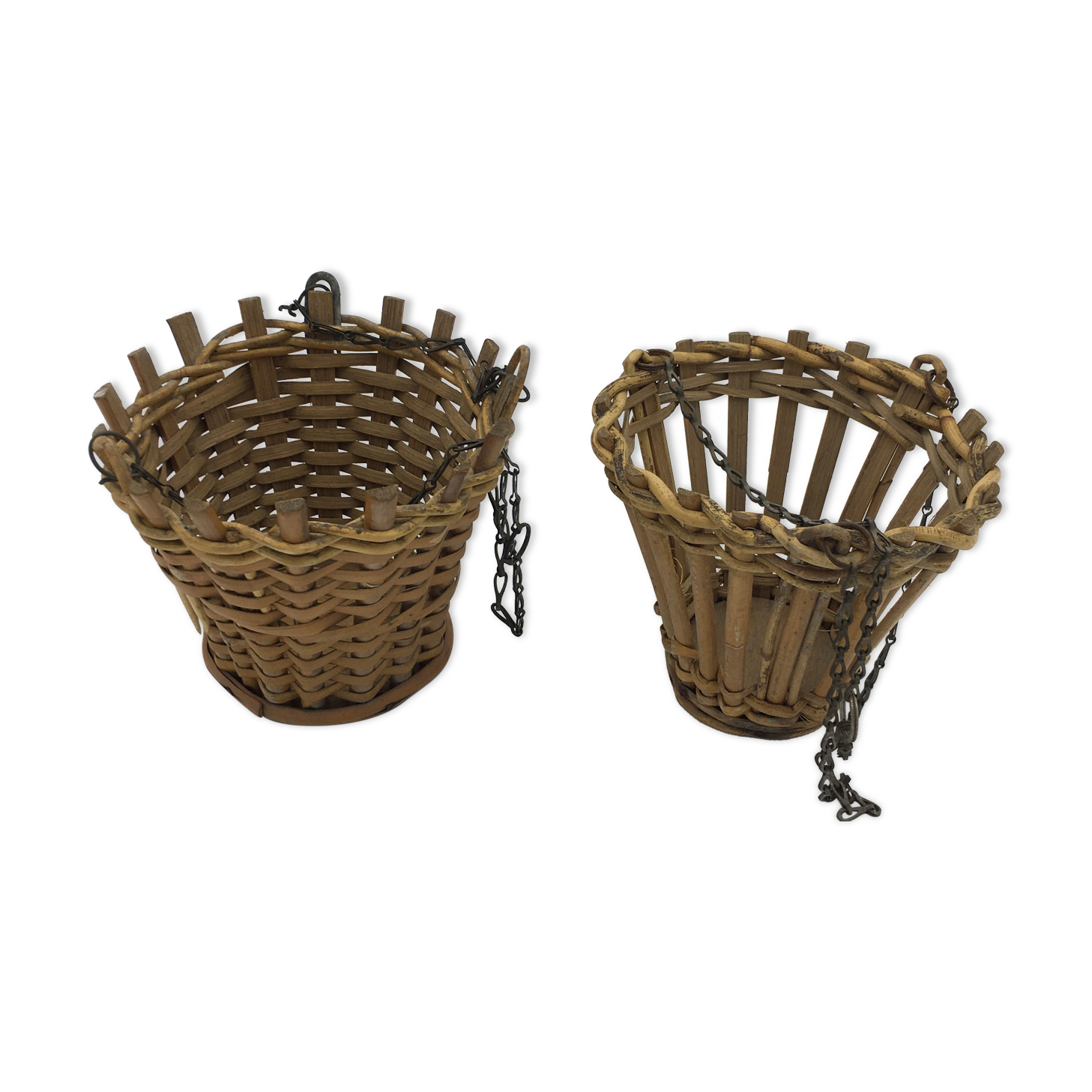 Suspended rattan basket duo