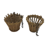 Suspended rattan basket duo