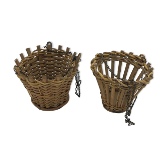 Suspended rattan basket duo