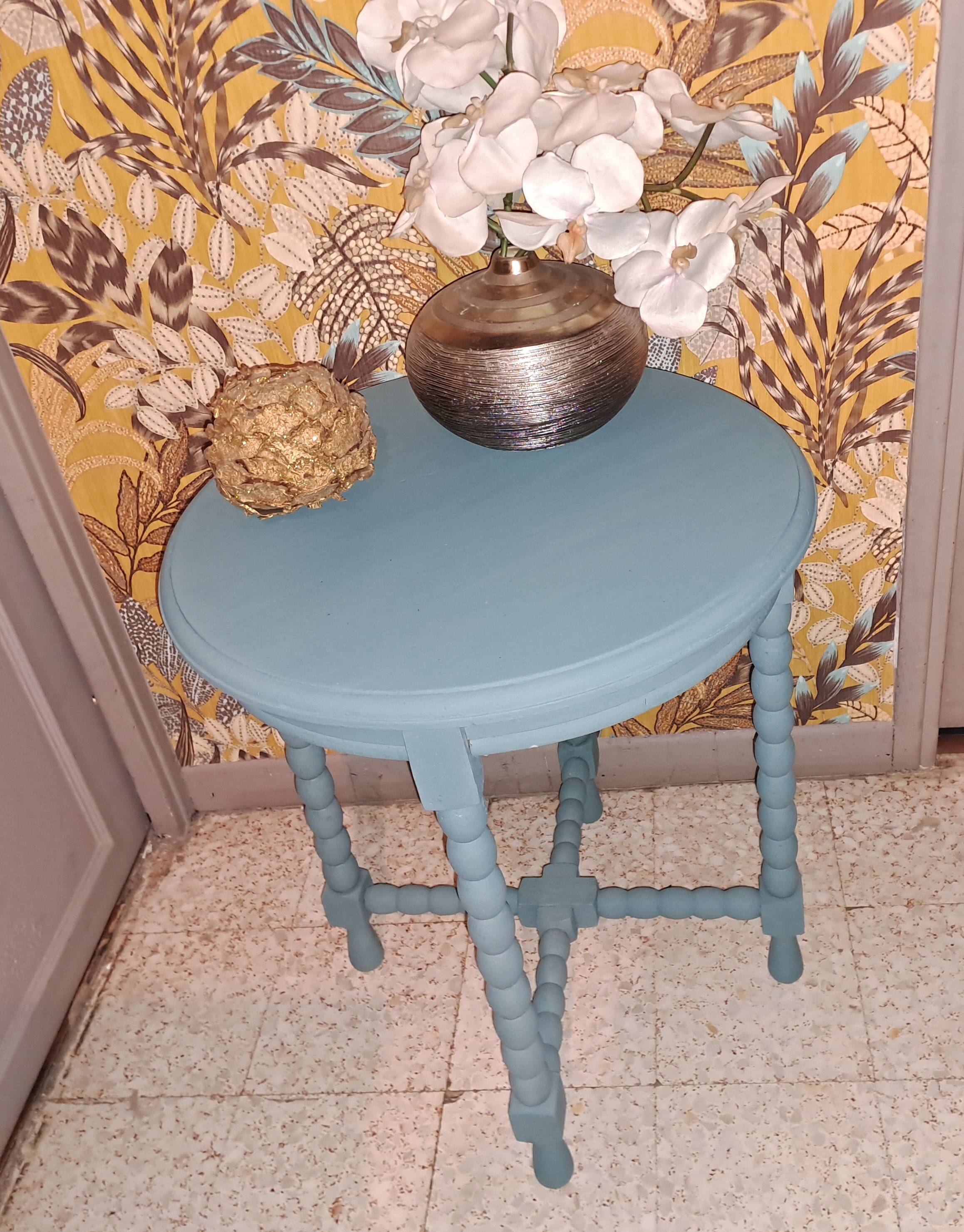 1950s repainted 4 legged solid wood round coffee table