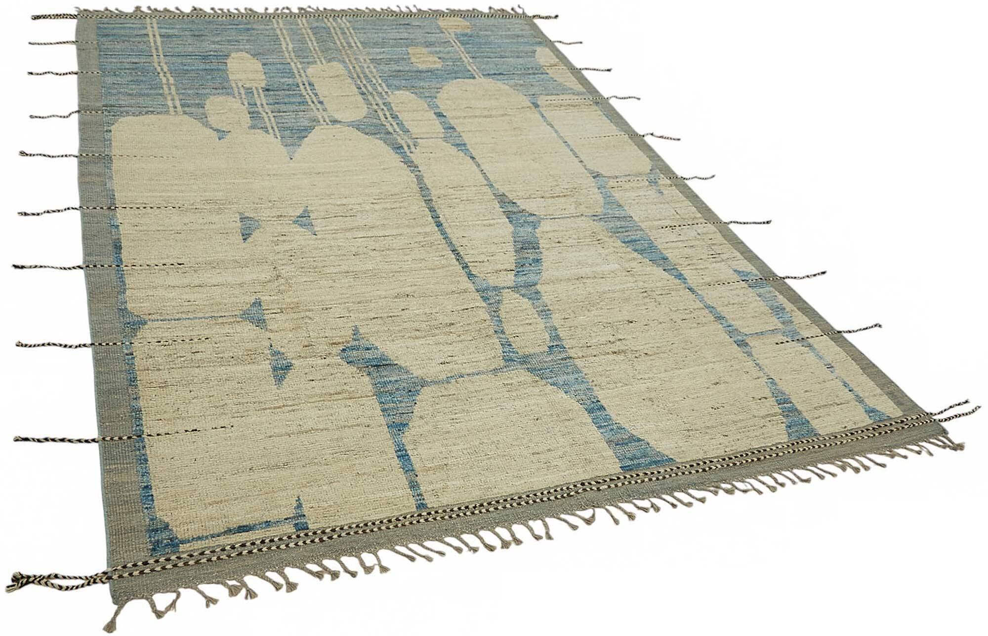 Hand-Knotted Turkish Contemporary 212 cm x 311 cm Blue Wool Carpet