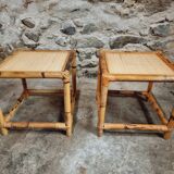 Vintage bamboo and rattan side tables – France, 1970s
