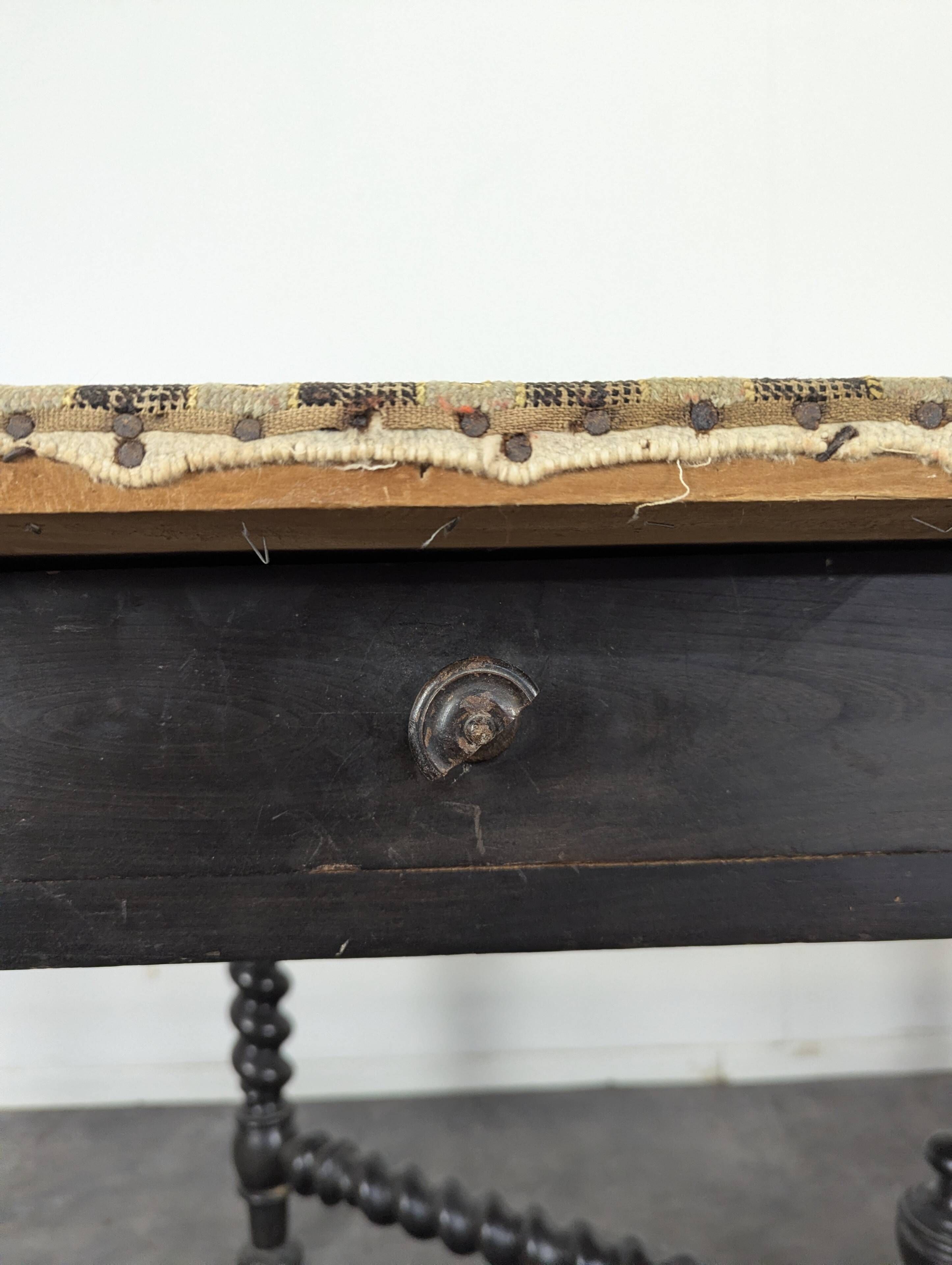 Louis XIII style table in blackened wood and tapestry