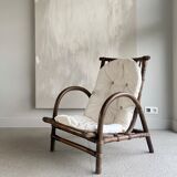 Fauteuil en rotin avec coussin, 70s