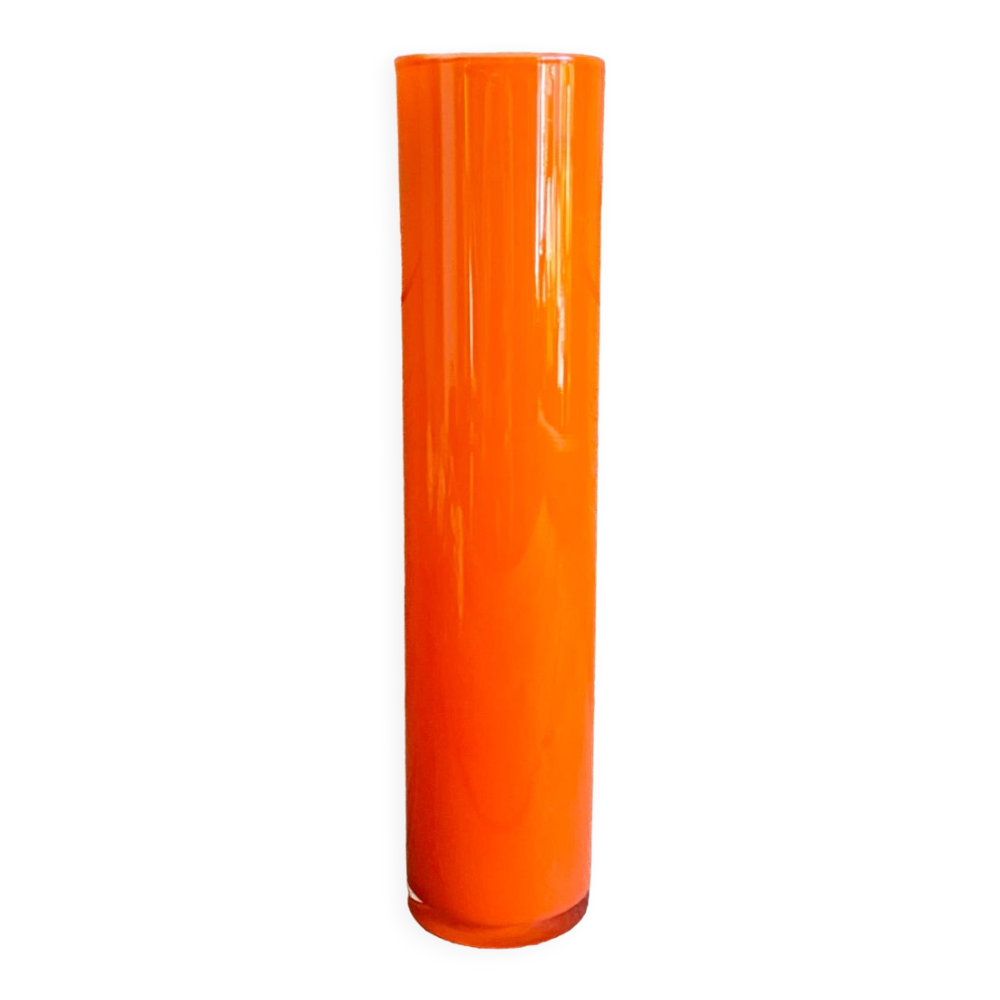 Vase tube vintage en verre orange