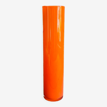 Vintage tube vase in orange glass