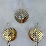 Vintage set of three sconces in brass and glass by Zero Quattro. Italy 1970s