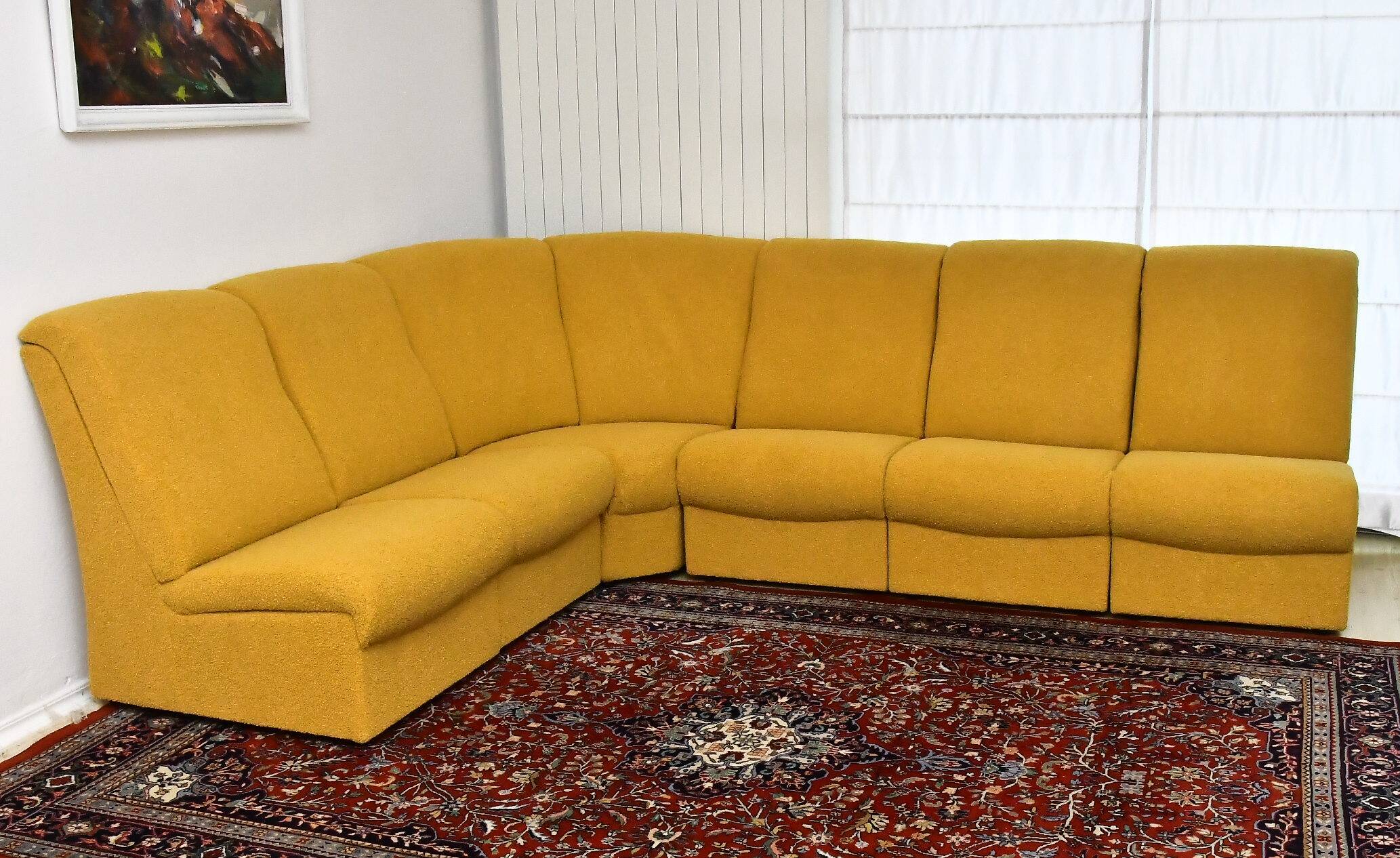 Yellow bouclé corner modular sofa, 1970s, set of 6